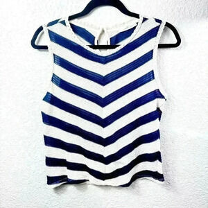 Jimmy Key Navy & Cream Striped Crochet Sleeveless Sweater - Size L
